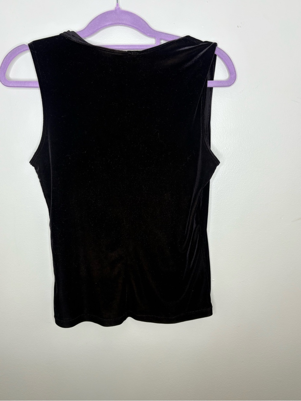 Black Sleeveless Velvet Tank Top with Silver Kanji & Pink Floral Accent - Picture 3 of 4